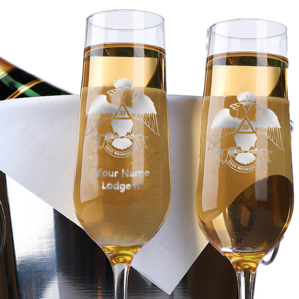 33rd Degree Scottish Rite Champagne Flute - Wings Down 2 Pieces Set - Bricks Masons