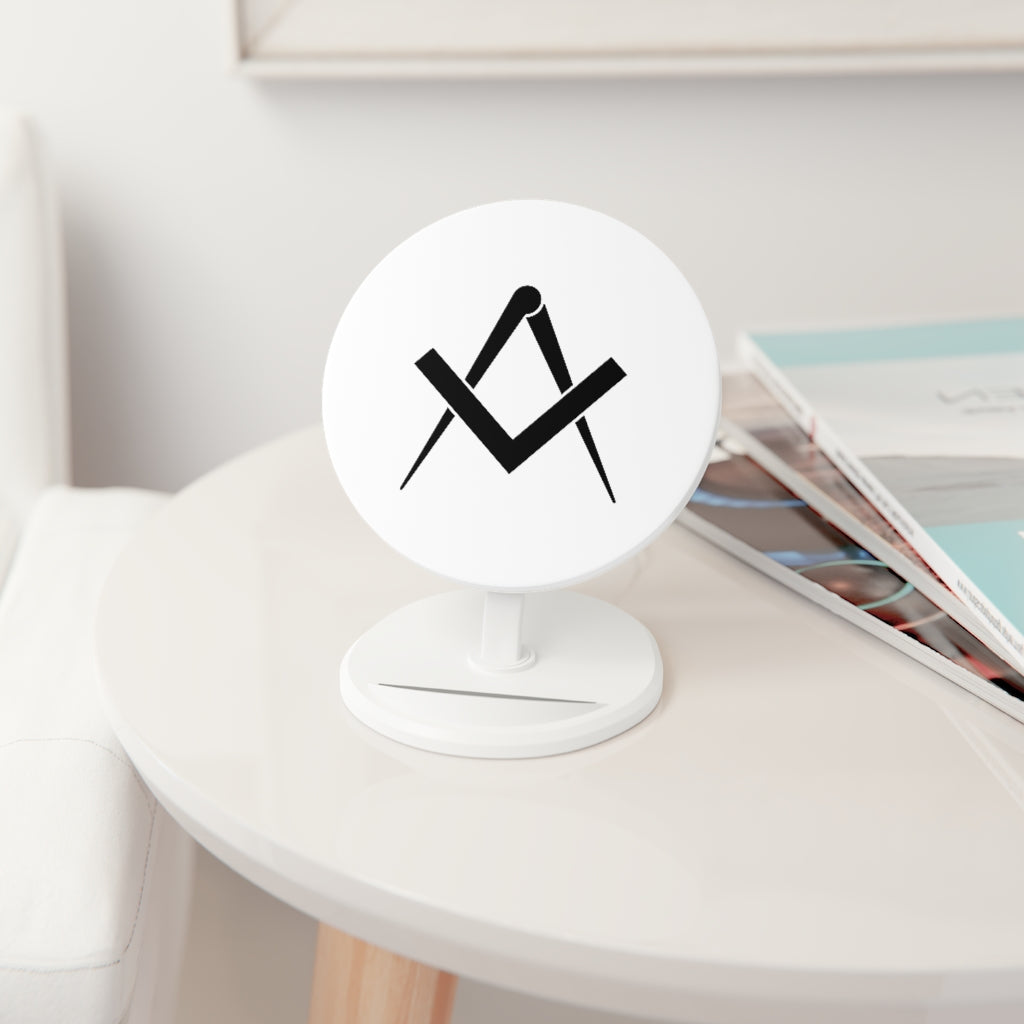 Master Mason Blue Lodge Wireless Charger - White with Square & Compass - Bricks Masons