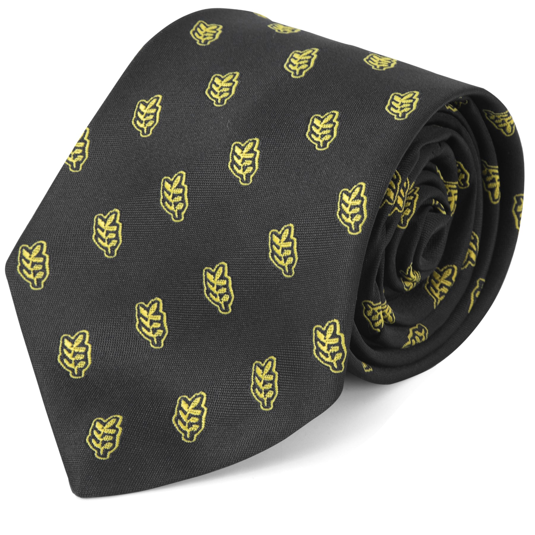 Masonic Necktie - Black With Gold Acacia Leaf - Bricks Masons