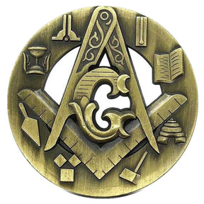 Master Mason Blue Lodge Coin - 3D Compass And Square G Commemorative Bronze Plated - Bricks Masons