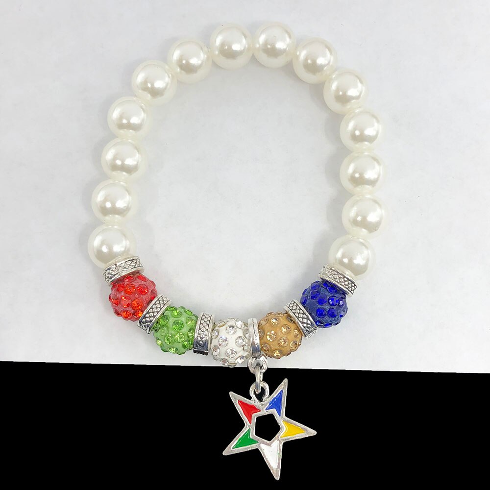 OES Bracelet - White with Colorful Star - Bricks Masons