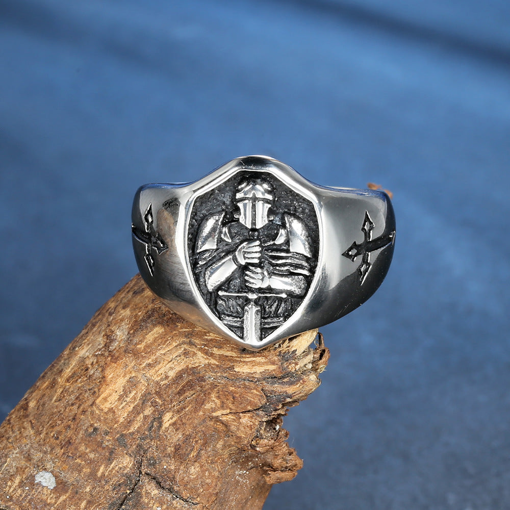 Knights Templar Commandery Ring - Black Cross Shield Signet - Bricks Masons