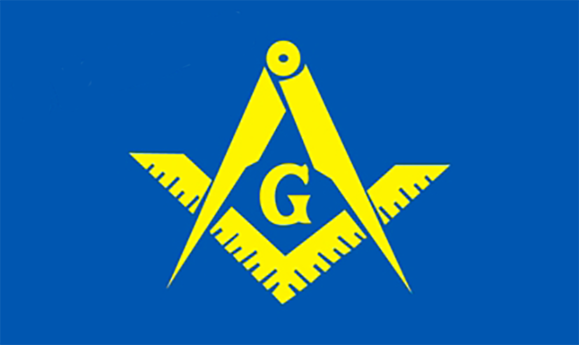Blue & Yellow Square Compass Masonic Flag - Bricks Masons