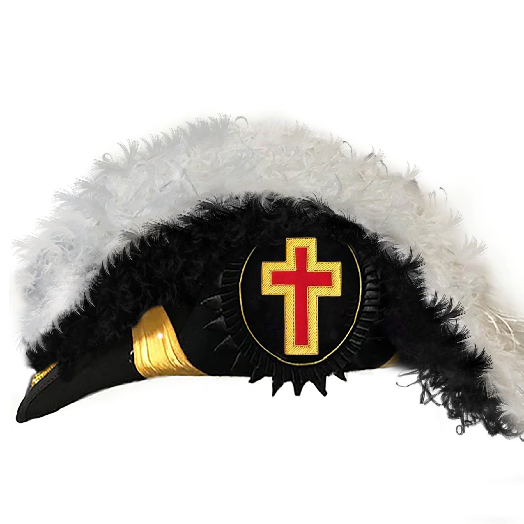 Eminent Commander Knights Templar Commandery Chapeau - Black Underlayer Plumes - Bricks Masons