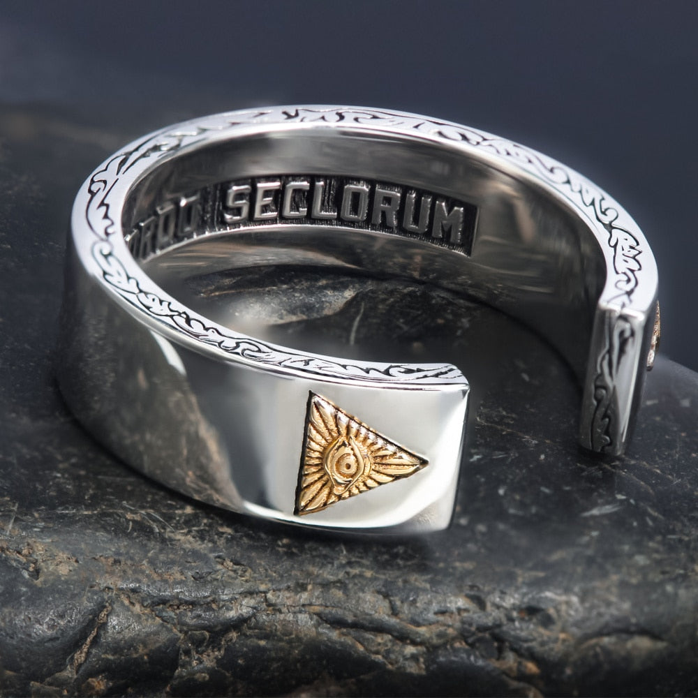 Eye Of Providence Ring - 925 Sterling Silver Novus Ordo Seclorum - Bricks Masons