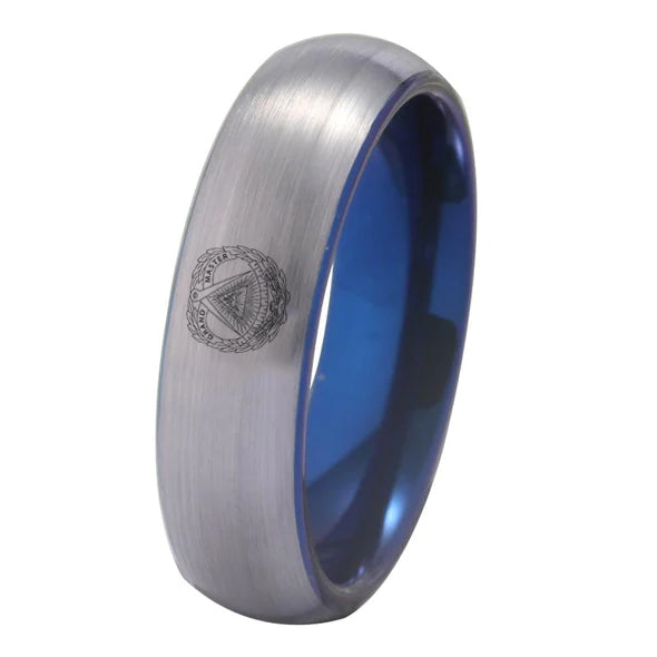 Grand Master Blue Lodge Ring - Silver With Blue Tungsten - Bricks Masons