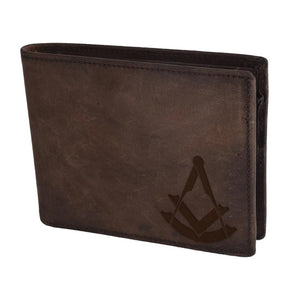 Handmade Leather Past Master Blue Lodge Wallet - Light & Dark Brown - Bricks Masons