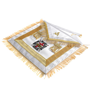 Knights Templar Commandery Apron - White & Gold Machine Embroidery with Fringe - Bricks Masons