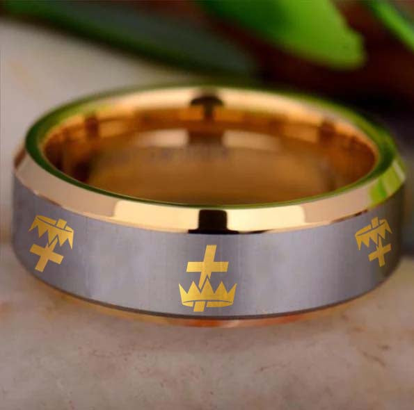 Knights Templar Commandery  Ring - Gold Beveled Tungsten - Bricks Masons