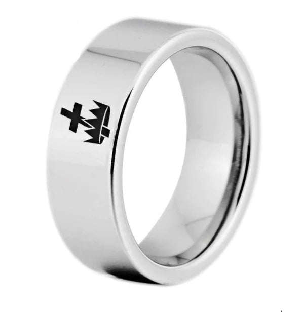 Knights Templar Commandery Ring - Silver Color Pipe Cut Tungsten - Bricks Masons