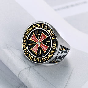 Knights Templar Commandery Ring - Silver Stainless Steel - Bricks Masons