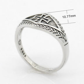 Sterling Silver Vintage Medieval Motif Knights Templar Cross Ring - Bricks Masons