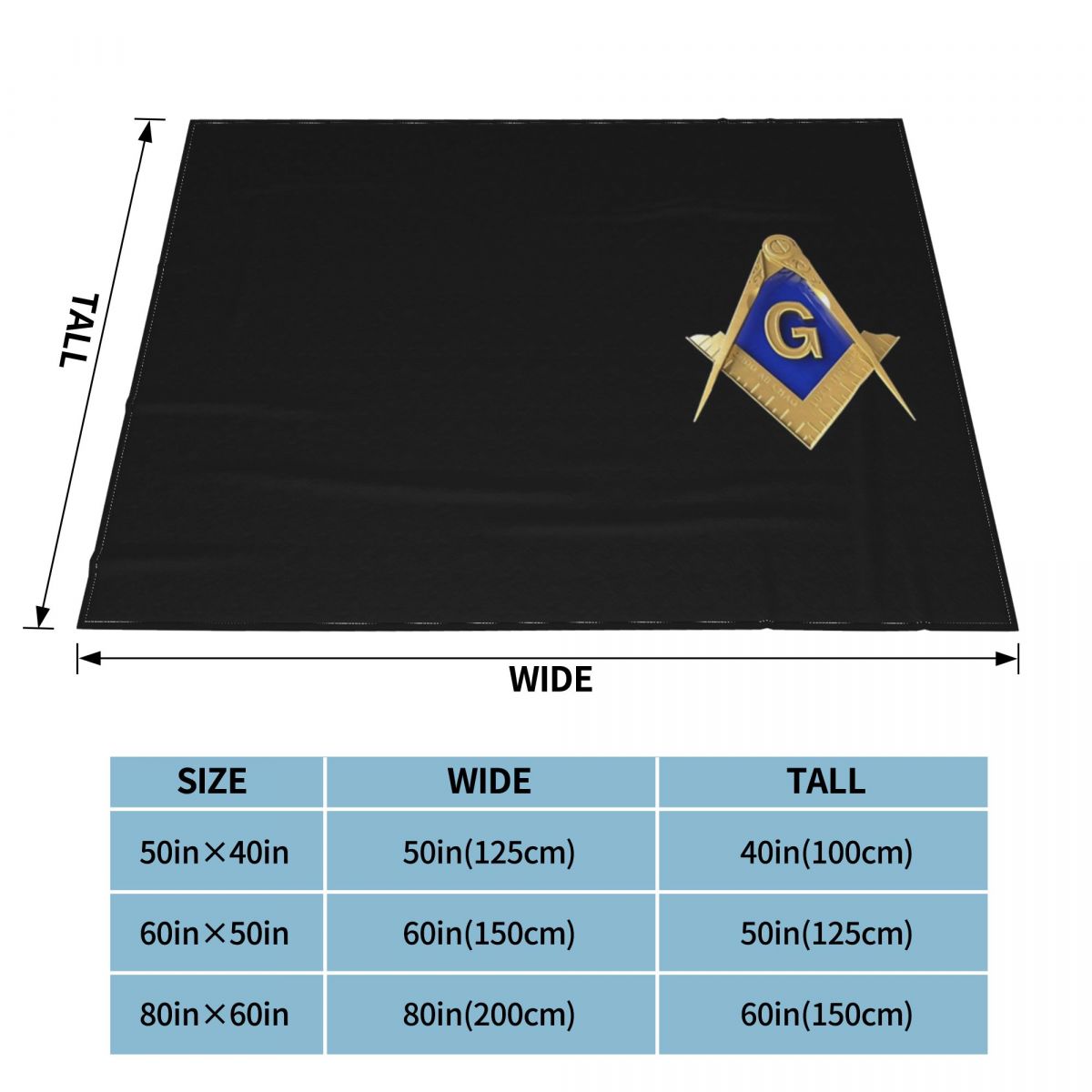 Master Mason Blue Lodge Blanket - Golden Square & Compass G Coral Fleece - Bricks Masons