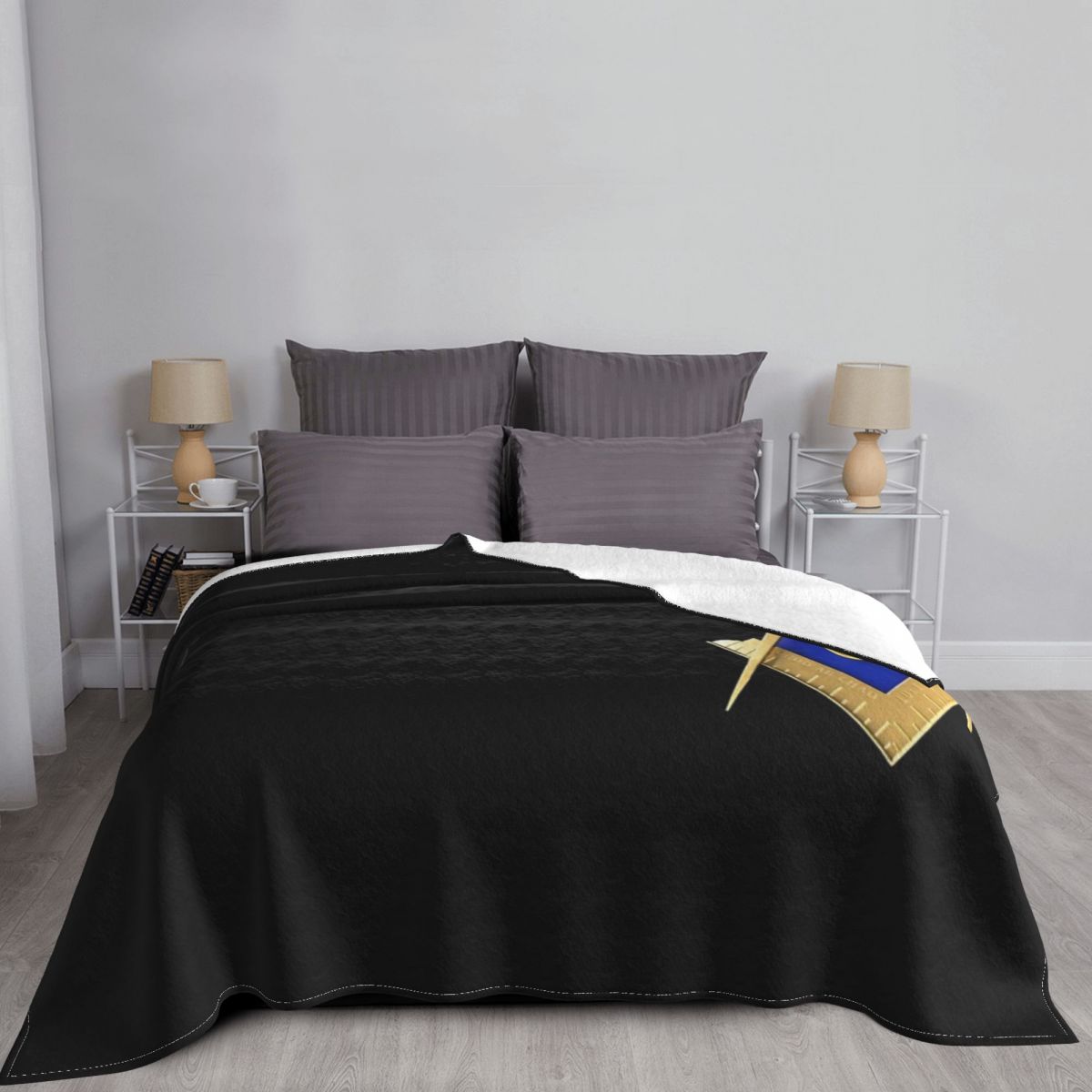Master Mason Blue Lodge Blanket - Golden Square & Compass G Coral Fleece - Bricks Masons