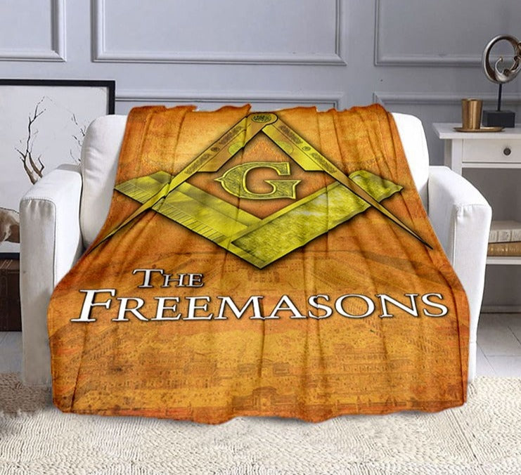 Master Mason Blue Lodge Blanket - The Freemasons Printed Flannel Cashmere - Bricks Masons
