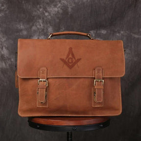 Master Mason Blue Lodge Briefcase - Handmade Leather - Bricks Masons