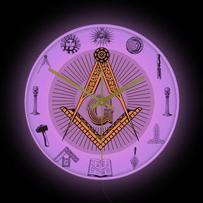 Master Mason Blue Lodge Clock - Golden Square and Compass G Digital LED - Bricks Masons