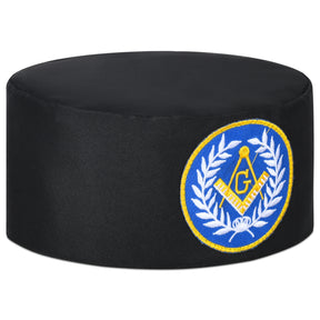 Master Mason Blue Lodge Crown Cap - Black With Blue Emblem & Wreath - Bricks Masons