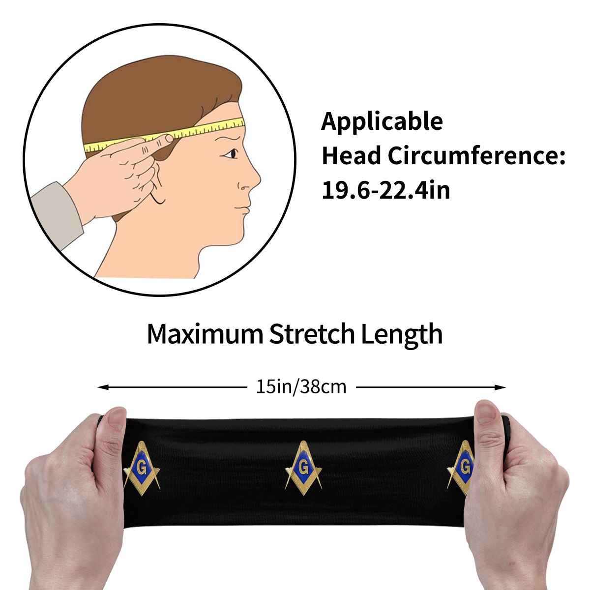 Master Mason Blue Lodge Headband - Golden Square & Compass G - Bricks Masons
