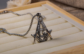 Master Mason Blue Lodge Necklace - Silver Titanium Steel Square & Compass G - Bricks Masons