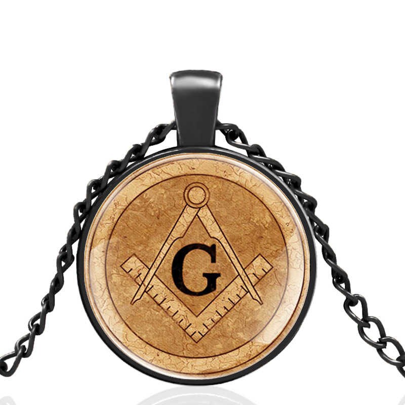 Master Mason Blue Lodge Necklace - Square and Compass G Glass Dome - Bricks Masons