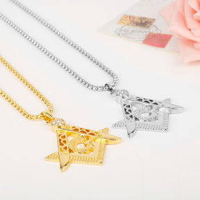 Master Mason Blue Lodge Pendant - Square and Compass G Necklace (Gold & Silver) - Bricks Masons