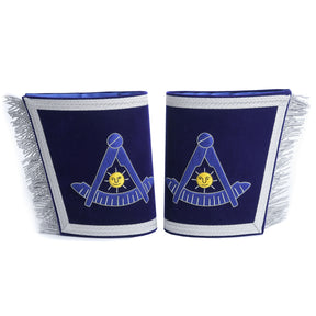 Past Master Blue Lodge California Regulation Cuff - Blue Hand Embroidery With Fringe - Bricks Masons