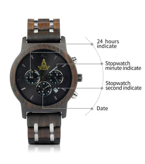 Past Master Blue Lodge California Regulation Wristwatch - Various Wood Colors - Bricks Masons
