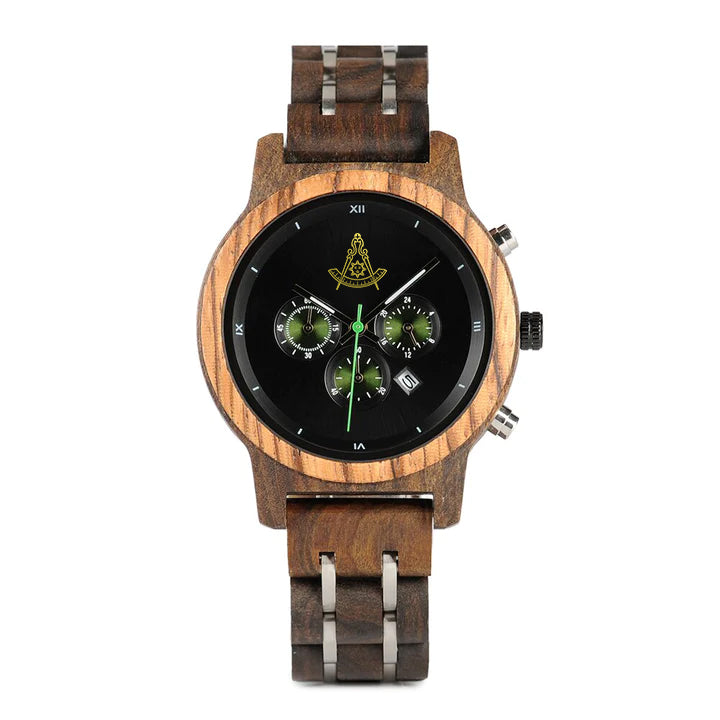 Past Master Blue Lodge California Regulation Wristwatch - Various Wood Colors - Bricks Masons