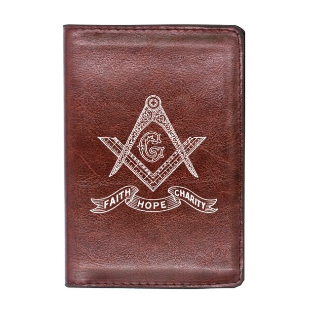 Master Mason Blue Lodge Wallet - Faith Hope Charity Square and Compass With Passport Cover - Bricks Masons