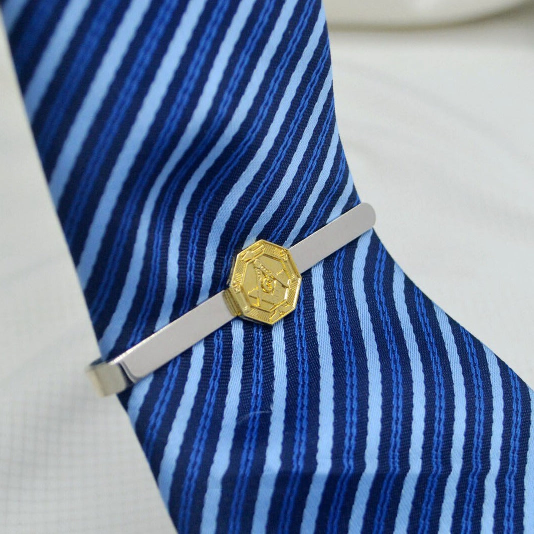 Master Mason Blue Lodge Tie Bar - Square and Compass G Hexagon - Bricks Masons