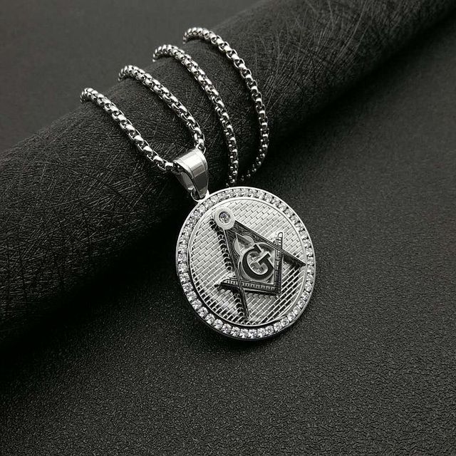 Master Mason Blue Lodge Necklace - Square and Compass with G Iced Out Round (Gold & Silver) - Bricks Masons