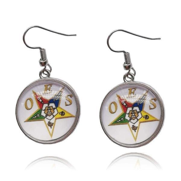 Order of the Eastern Star OES Round Dangle Earrings - Bricks Masons