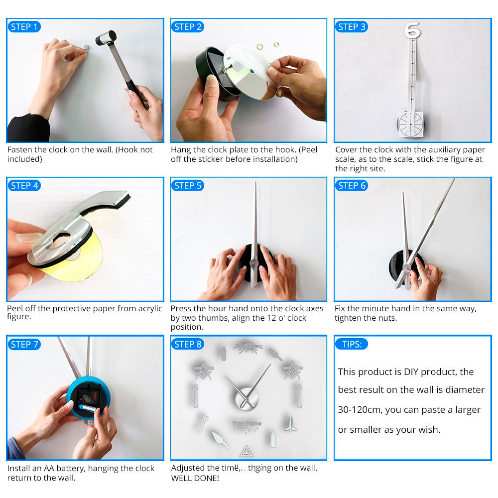 Royal Arch Chapter Clock - Frameless Design - Bricks Masons