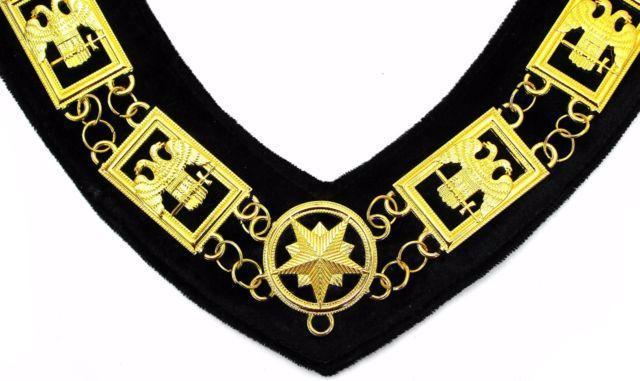 32nd Degree Scottish Rite Chain Collar - Wings Down Gold Plated - Bricks Masons